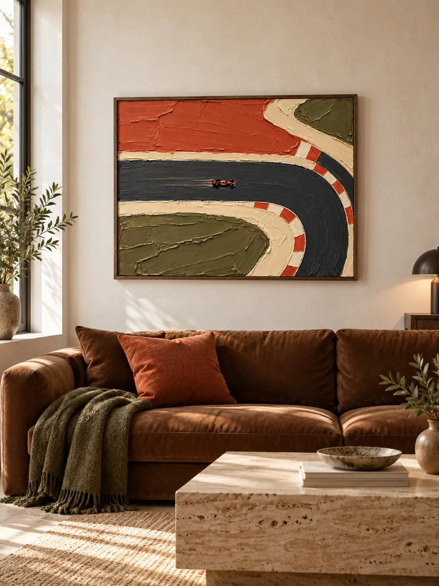 Hand-Painted F1 Racing Car Canvas Art With Impasto Texture