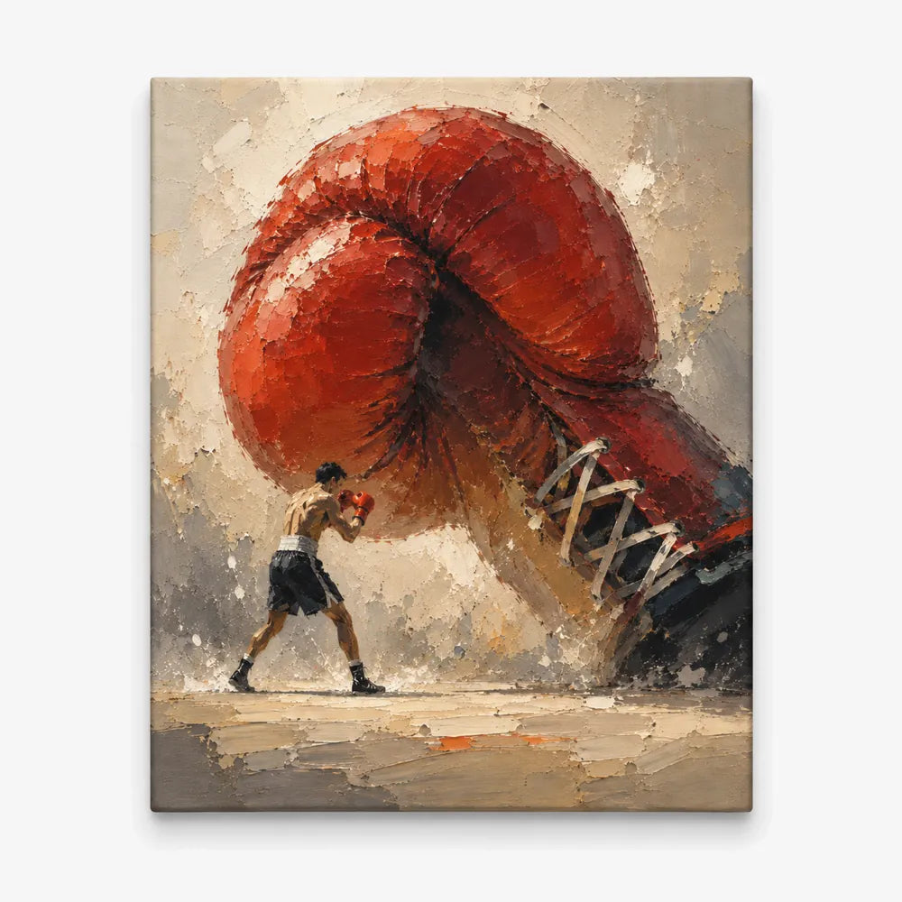 Surreal Boxing Art Canvas Painting With Giant Red Glove For Sports Fans