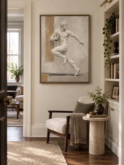 Sculptural Football Player Art Hand-Painted Canvas For Sports Lovers