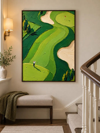 Hand-Painted Golf Course Canvas Art With Impasto Texture For Sports Fans