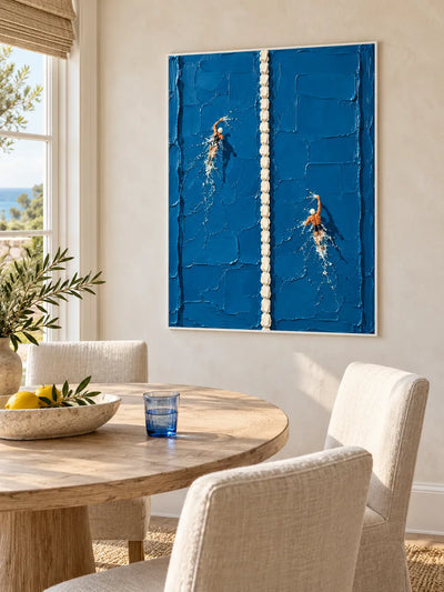 Swimming Pool Art Impasto Canvas Painting Blue And White Hand-Painted Wall Art