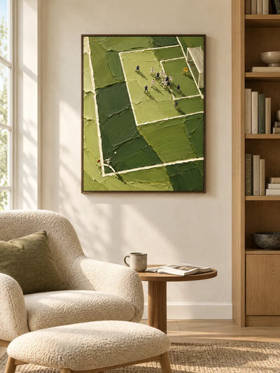 Hand-Painted Football Match Impasto Canvas Art With Green Pitch