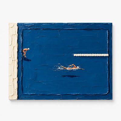 Swimming Pool Impasto Canvas Painting Hand-Painted Blue White Sport Art