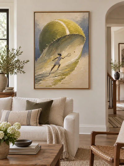 Surreal Tennis Player Painting With Giant Ball Wave Hand-Painted Canvas Art