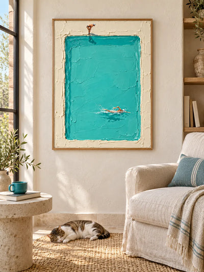 Hand-Painted Swimming Pool Art With Impasto Texture Canvas Painting