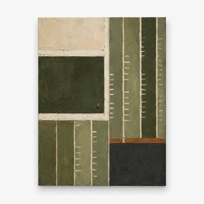 Abstract Geometric Canvas Painting Inspired By Football Field In Green And Beige