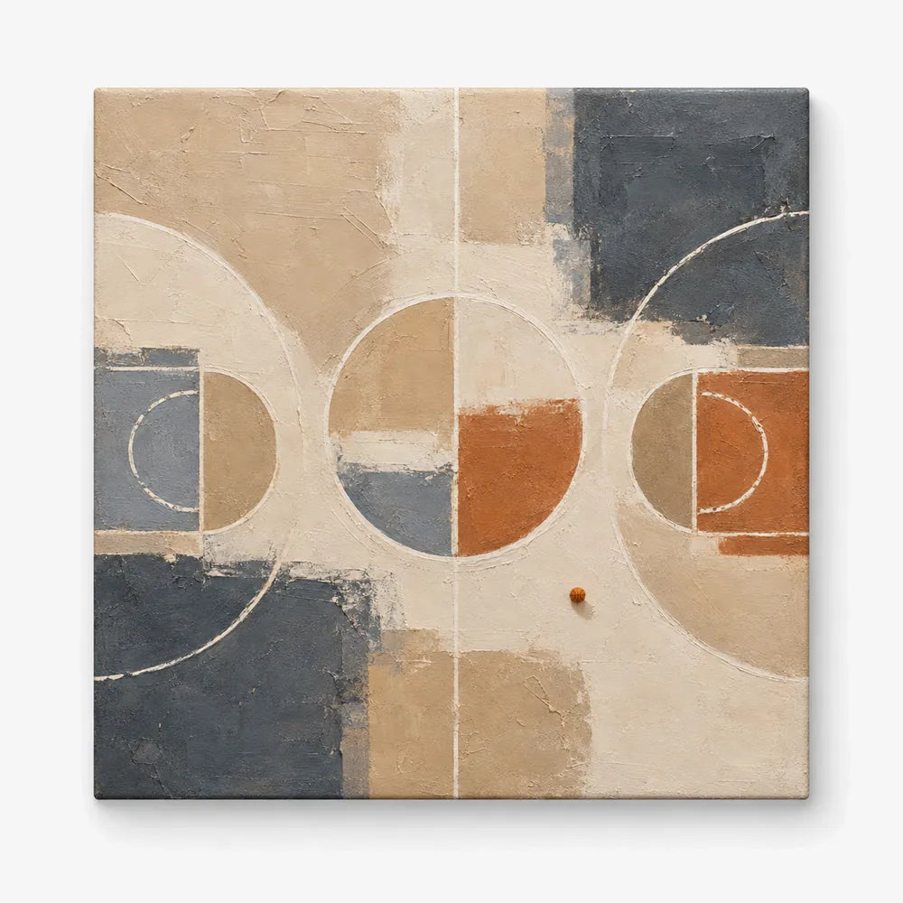 Abstract Basketball Court Geometric Canvas Painting In Beige And Orange