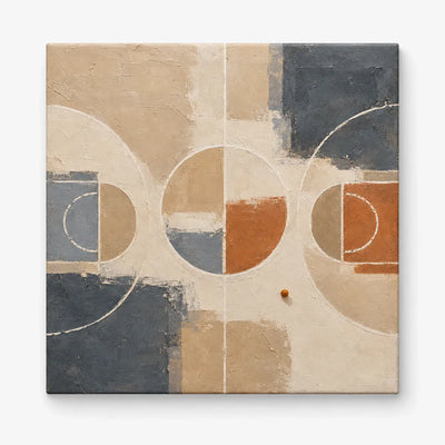Abstract Basketball Court Geometric Canvas Painting In Beige And Orange
