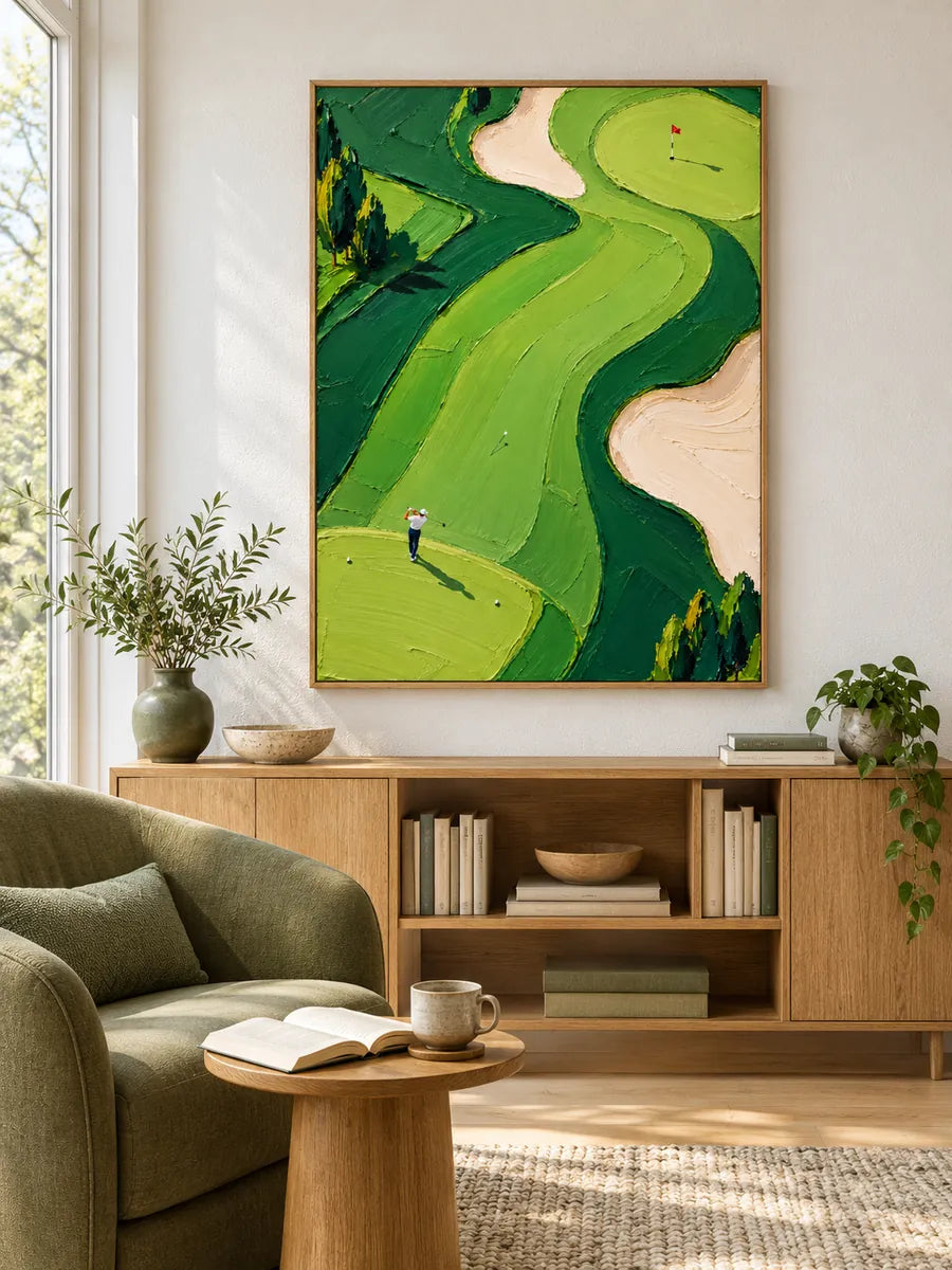 Hand-Painted Golf Course Canvas Art With Impasto Texture For Sports Fans