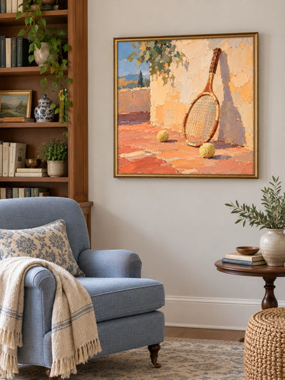 Vintage Tennis Racket Still Life Impressionist Canvas Painting
