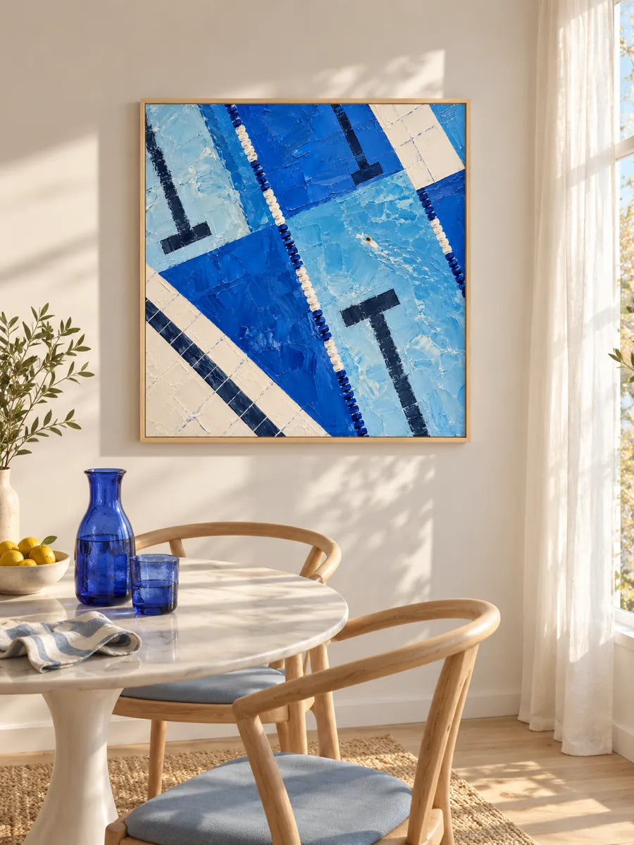 Modern Sports Wall Art For Home Gym Living Room Blue Geometric Canvas