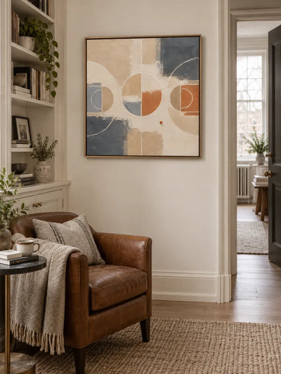 Abstract Basketball Court Geometric Canvas Painting In Beige And Orange