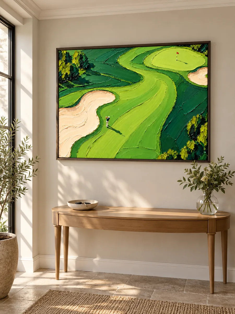 Hand-Painted Golf Course Canvas Art With Impasto Texture For Sports Lovers