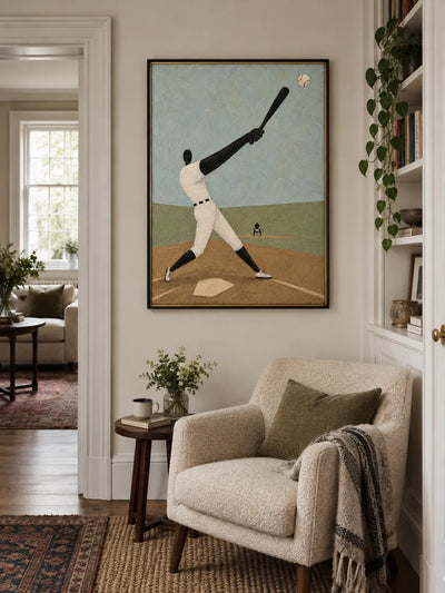 Hand-Painted Baseball Player Canvas Art With Elongated Limbs For Sports Fans