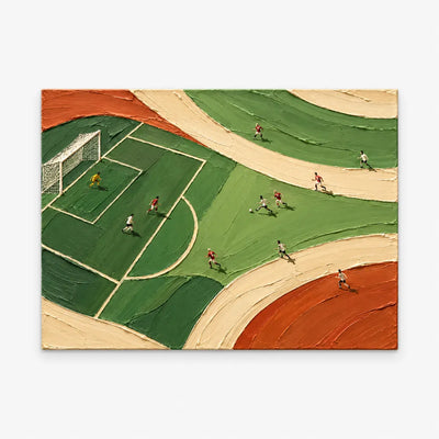 Hand-Painted Football Match Canvas Art With Green And Orange Impasto