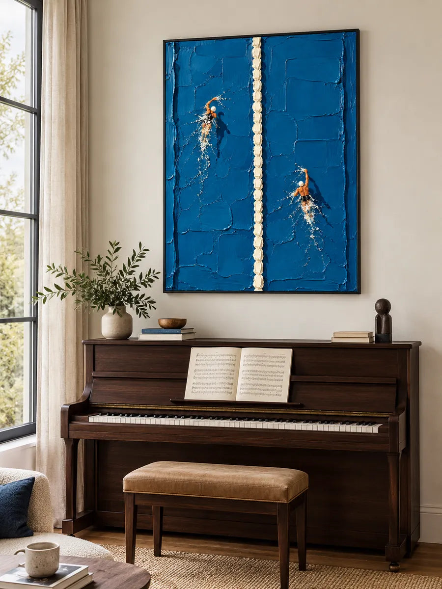 Swimming Pool Art Impasto Canvas Painting Blue And White Hand-Painted Wall Art