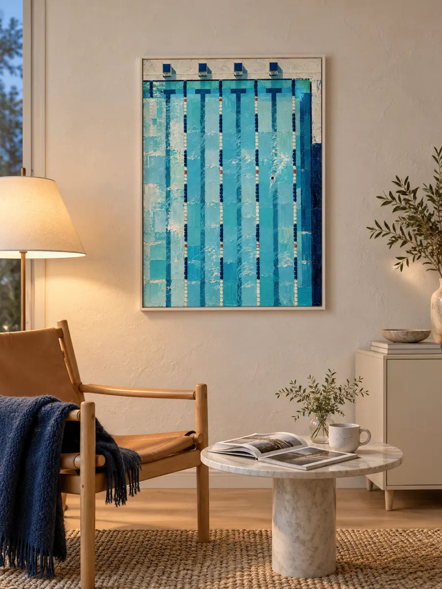 Modern Blue Geometric Wall Art For Living Room And Gym Decor