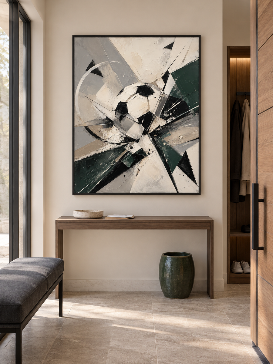 Abstract Soccer Ball Geometric Canvas Painting In Green And Black