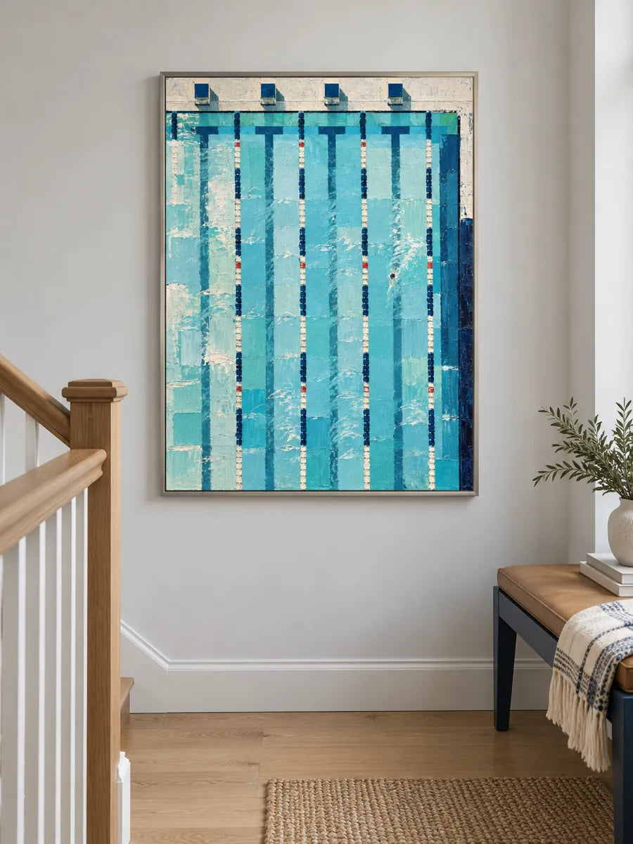 Modern Blue Geometric Wall Art For Living Room And Gym Decor