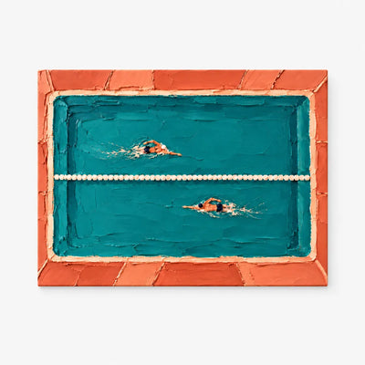 Swimming Pool Impasto Canvas Painting Hand-Painted Sport Art In Blue And Orange