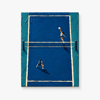 Hand-Painted Volleyball Art With Thick Impasto Blue Canvas Painting