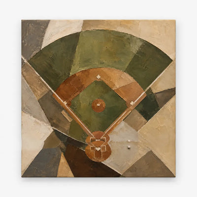 Abstract Baseball Diamond Canvas Painting In Earthy Green And Brown Tones For Modern Sports Decor