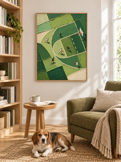 Hand-Painted Basketball Court Art With Impasto Texture Green Canvas Painting