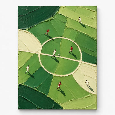 Hand-Painted Football Canvas Art With Green Impasto Texture For Sports Fans