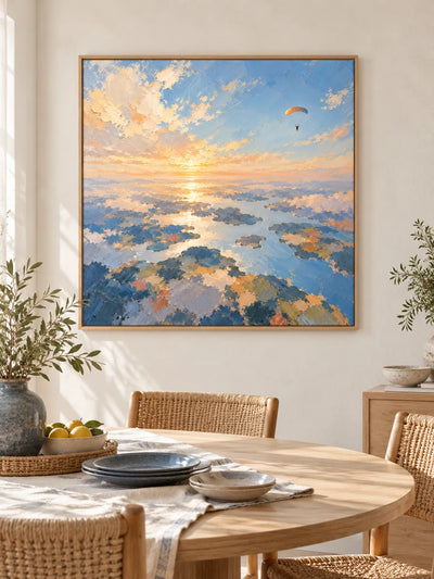 Hand-Painted Paragliding Canvas Art With Sunset Sky