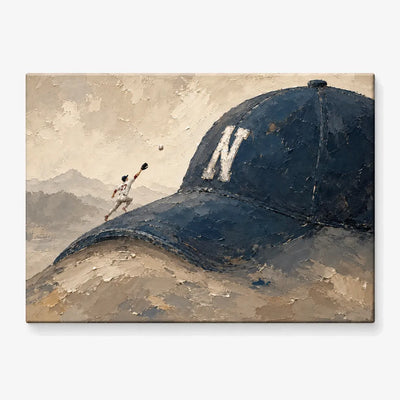 Surrealist Baseball Player With Giant Cap Hand-Painted Canvas Art