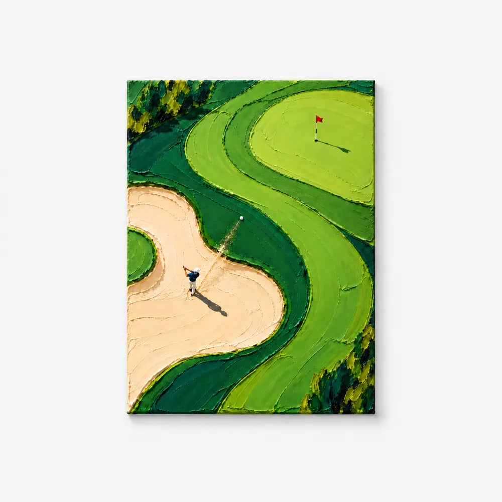 Hand-Painted Golf Bunker Shot Canvas Art With Impasto Texture