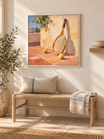 Vintage Tennis Racket Still Life Impressionist Canvas Painting
