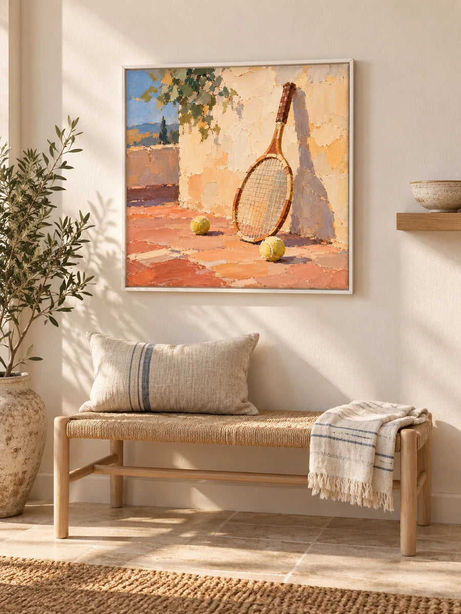 Vintage Tennis Racket Still Life Impressionist Canvas Painting