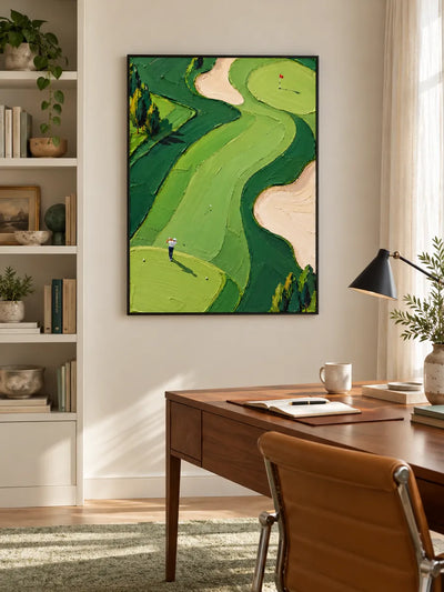 Hand-Painted Golf Course Canvas Art With Impasto Texture For Sports Fans