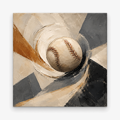 Abstract Baseball Canvas Painting Geometric Sports Art In Beige And Black