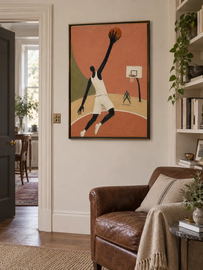 Giant Limb Basketball Player Canvas Painting Hand-Painted Orange Wall Art