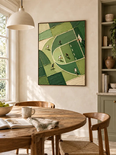 Hand-Painted Basketball Court Art With Impasto Texture Green Canvas Painting
