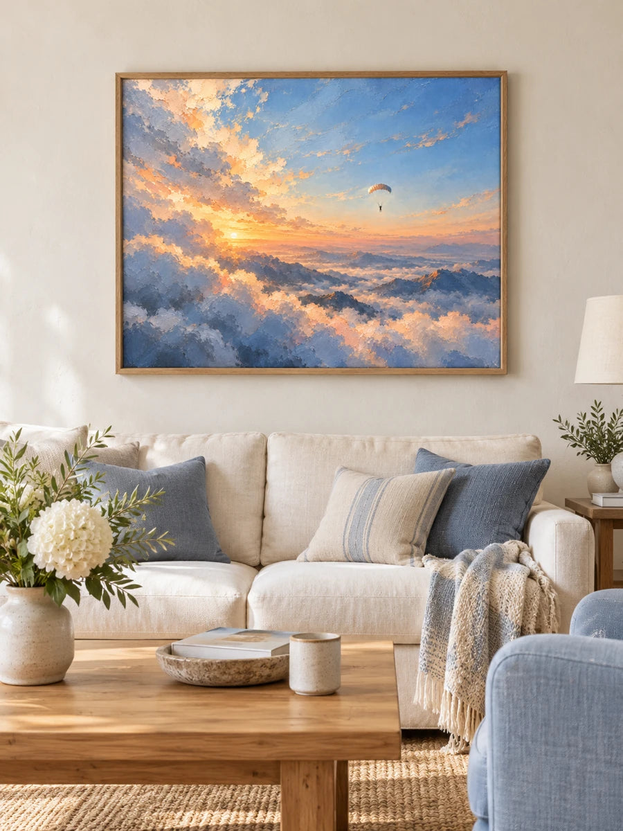 Paragliding Over Sunset Clouds Hand-Painted Canvas Art
