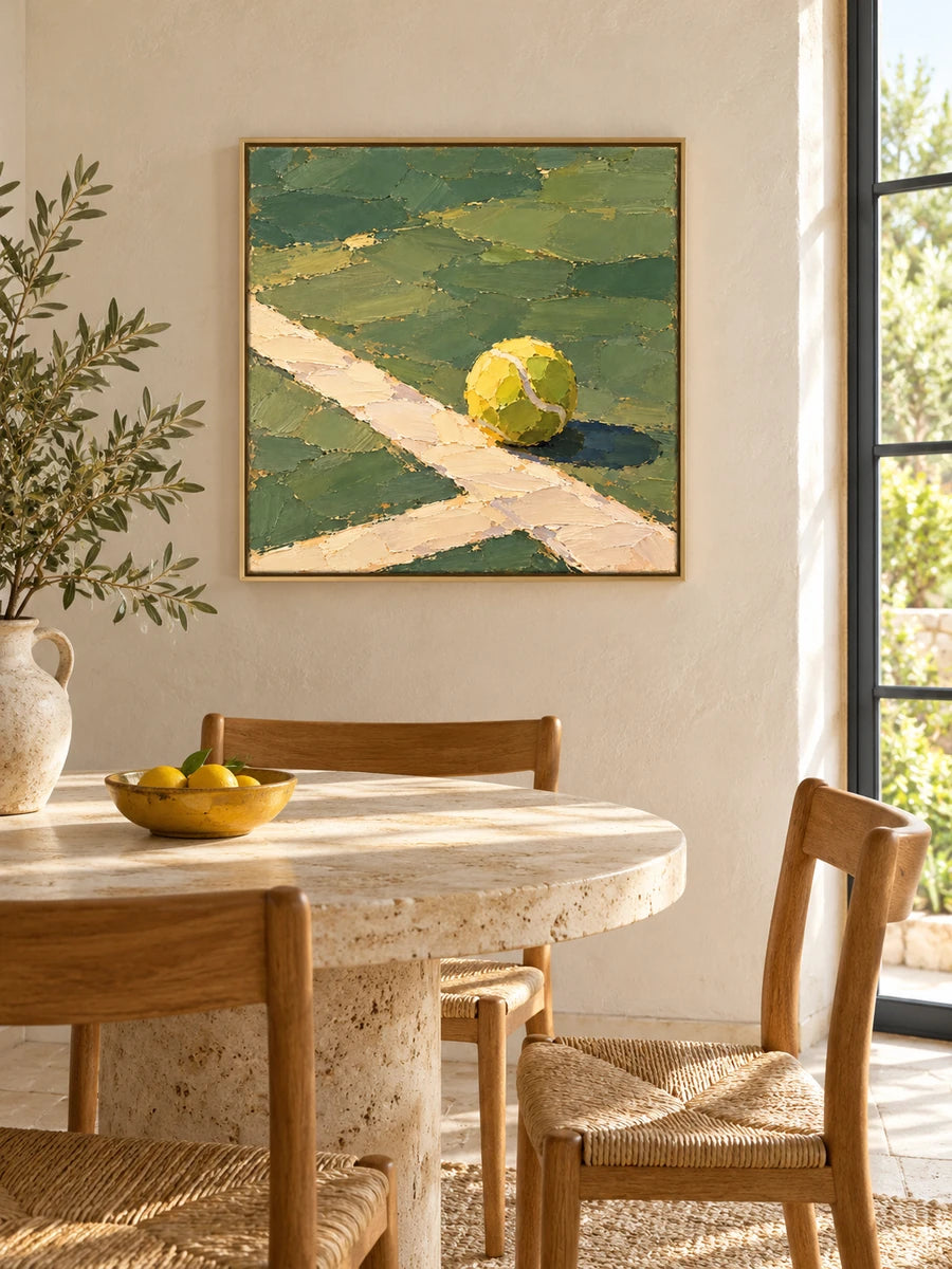 Tennis Ball On Clay Court Impressionist Canvas Painting Hand-Painted Wall Art Green Yellow
