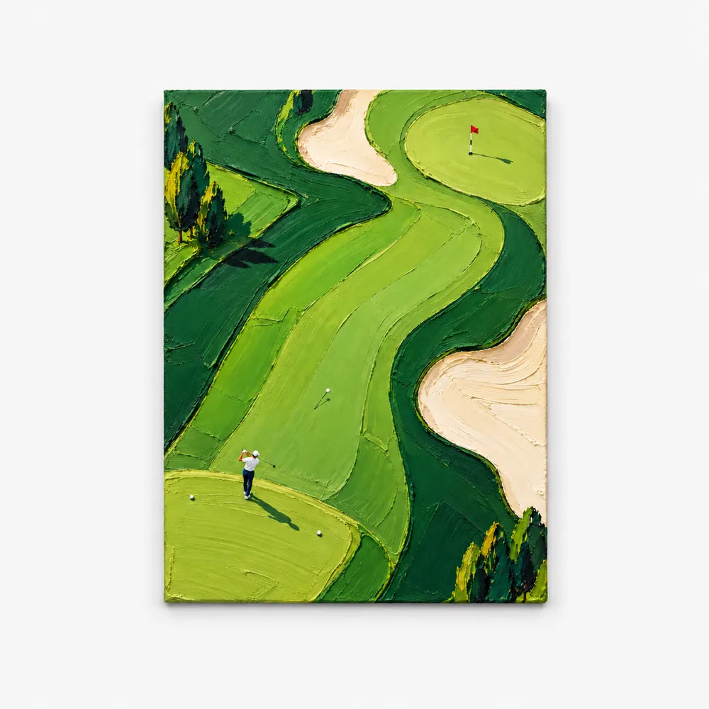 Hand-Painted Golf Course Canvas Art With Impasto Texture For Sports Fans