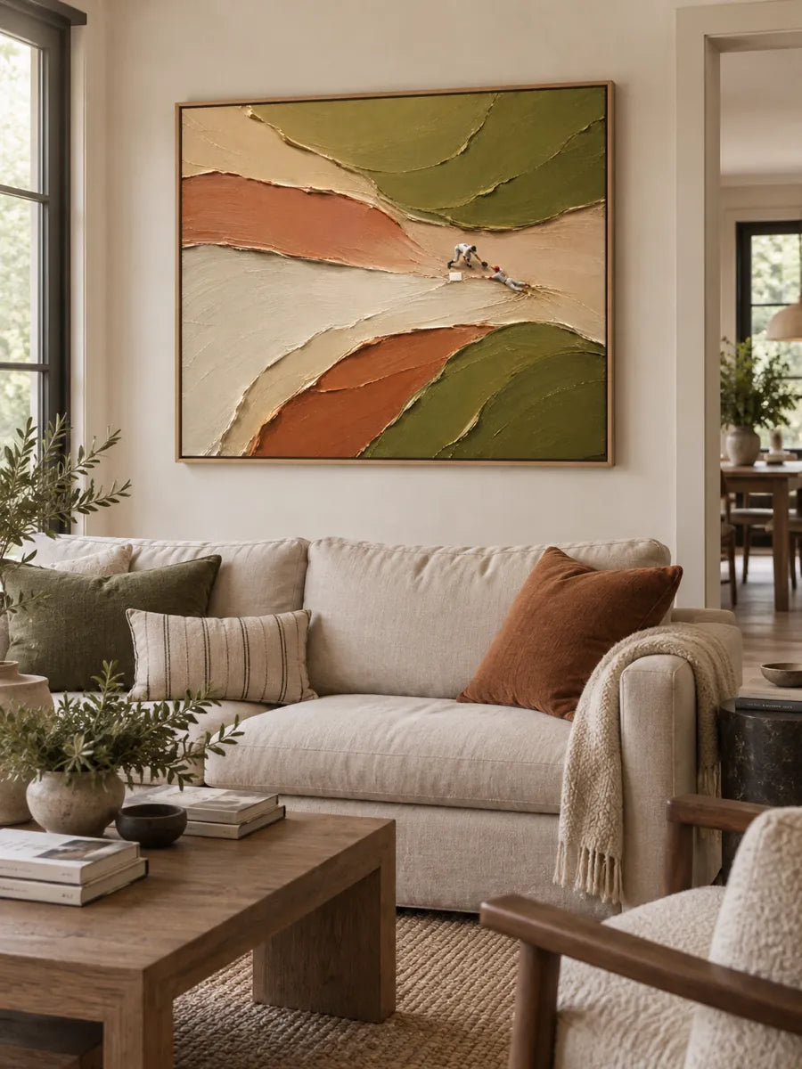 Abstract Baseball Impasto Painting With Thick Textured Canvas Art