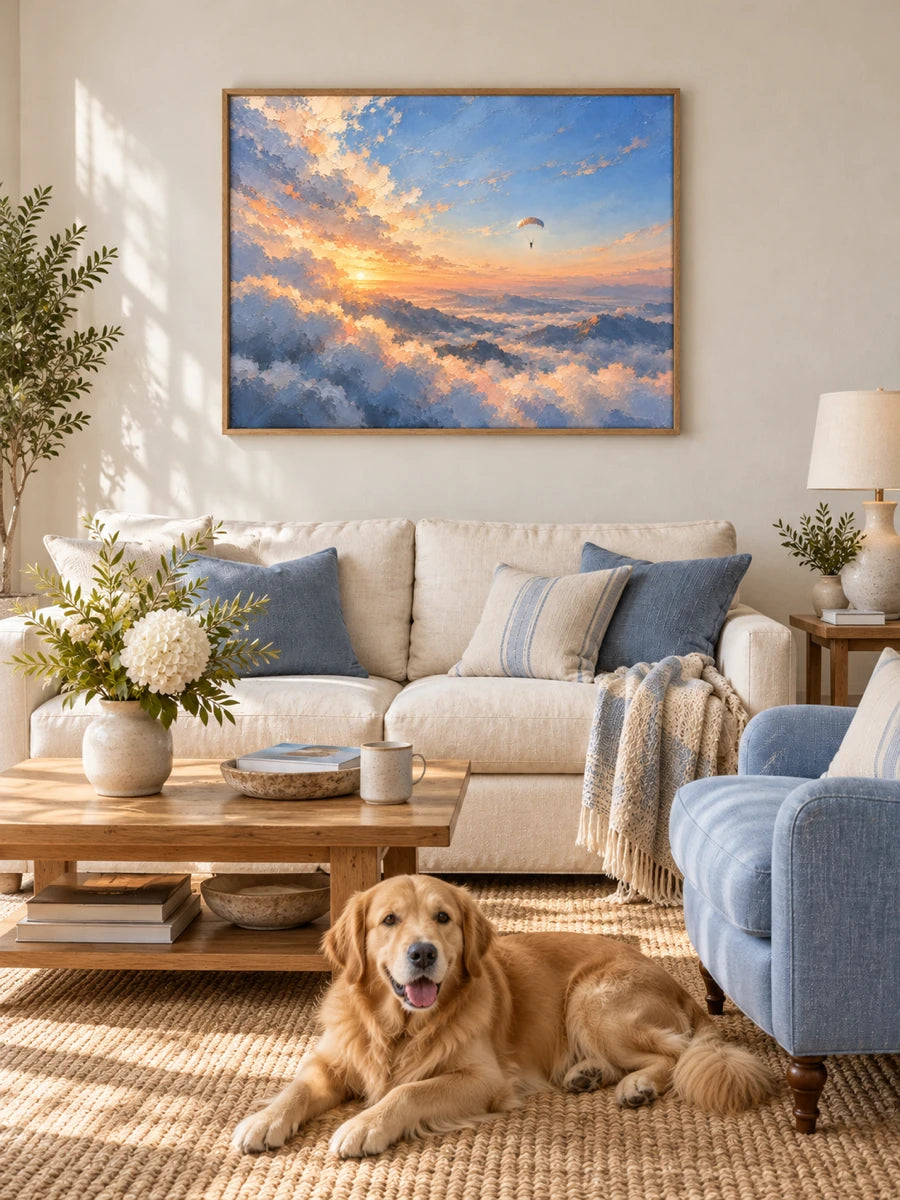 Paragliding Over Sunset Clouds Hand-Painted Canvas Art