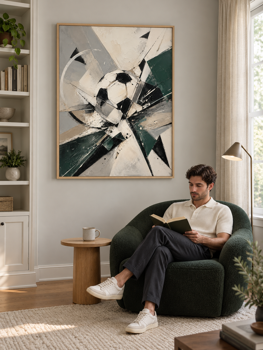 Abstract Soccer Ball Geometric Canvas Painting In Green And Black