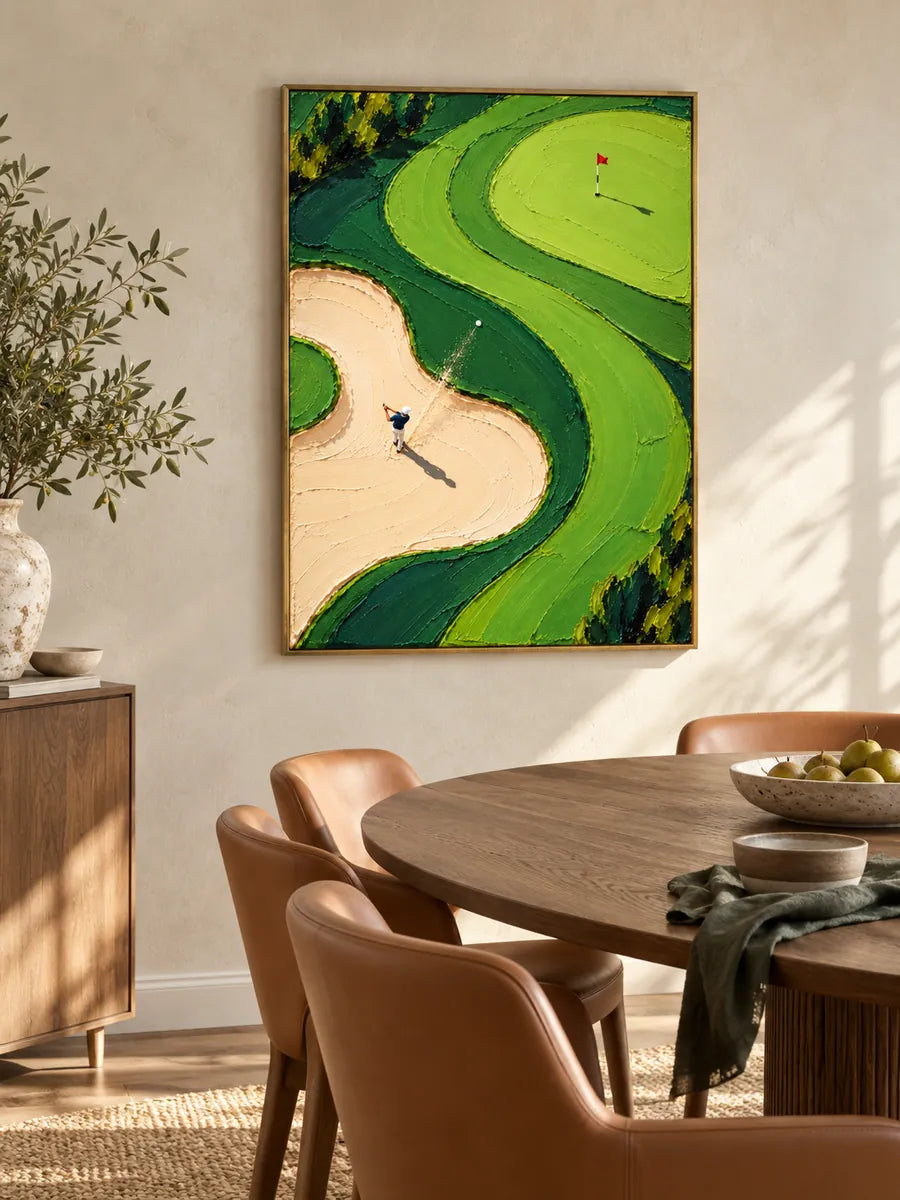 Hand-Painted Golf Bunker Shot Canvas Art With Impasto Texture