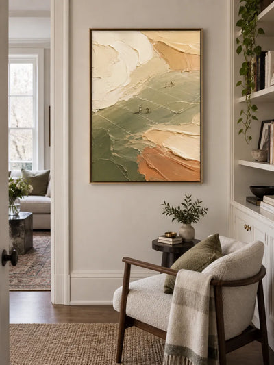 Abstract Football Field Impasto Painting With Textured Earth Tones