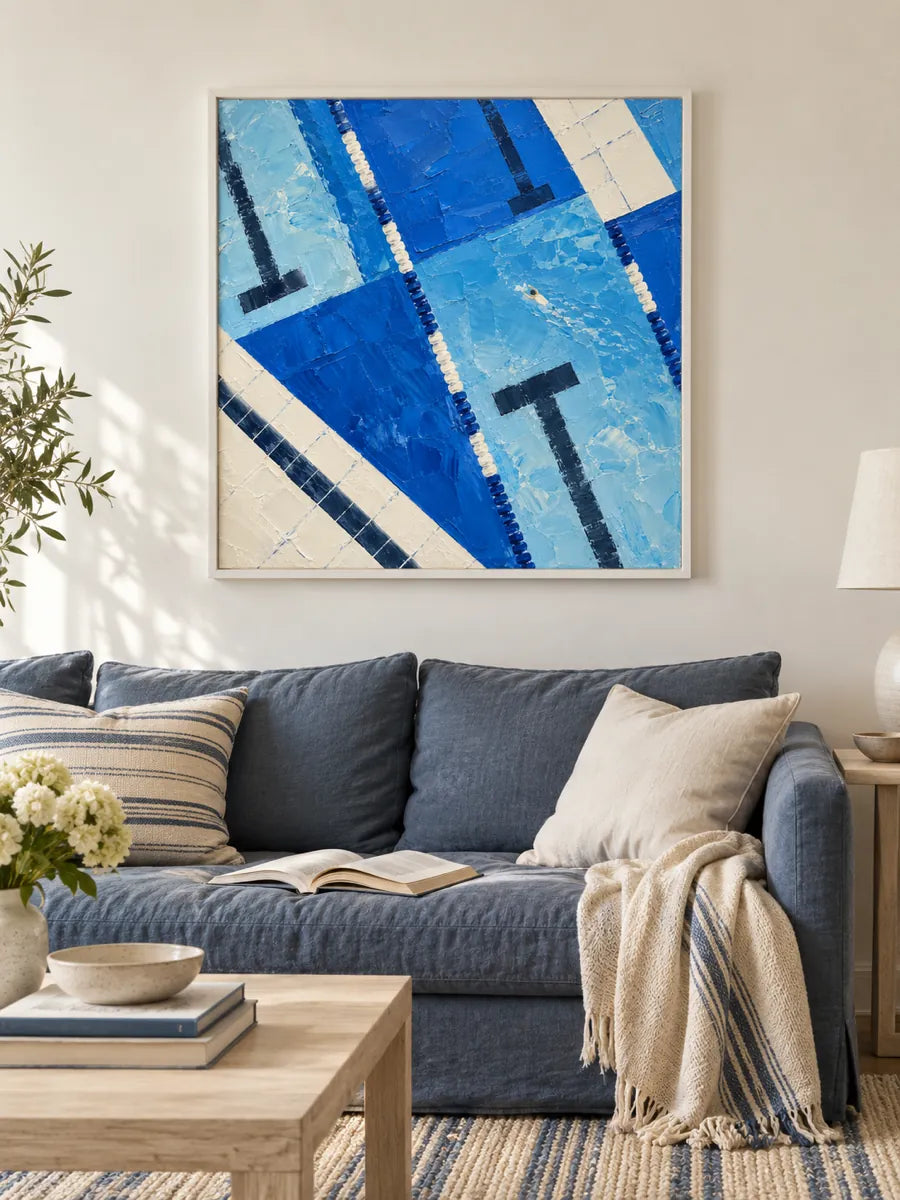 Modern Sports Wall Art For Home Gym Living Room Blue Geometric Canvas