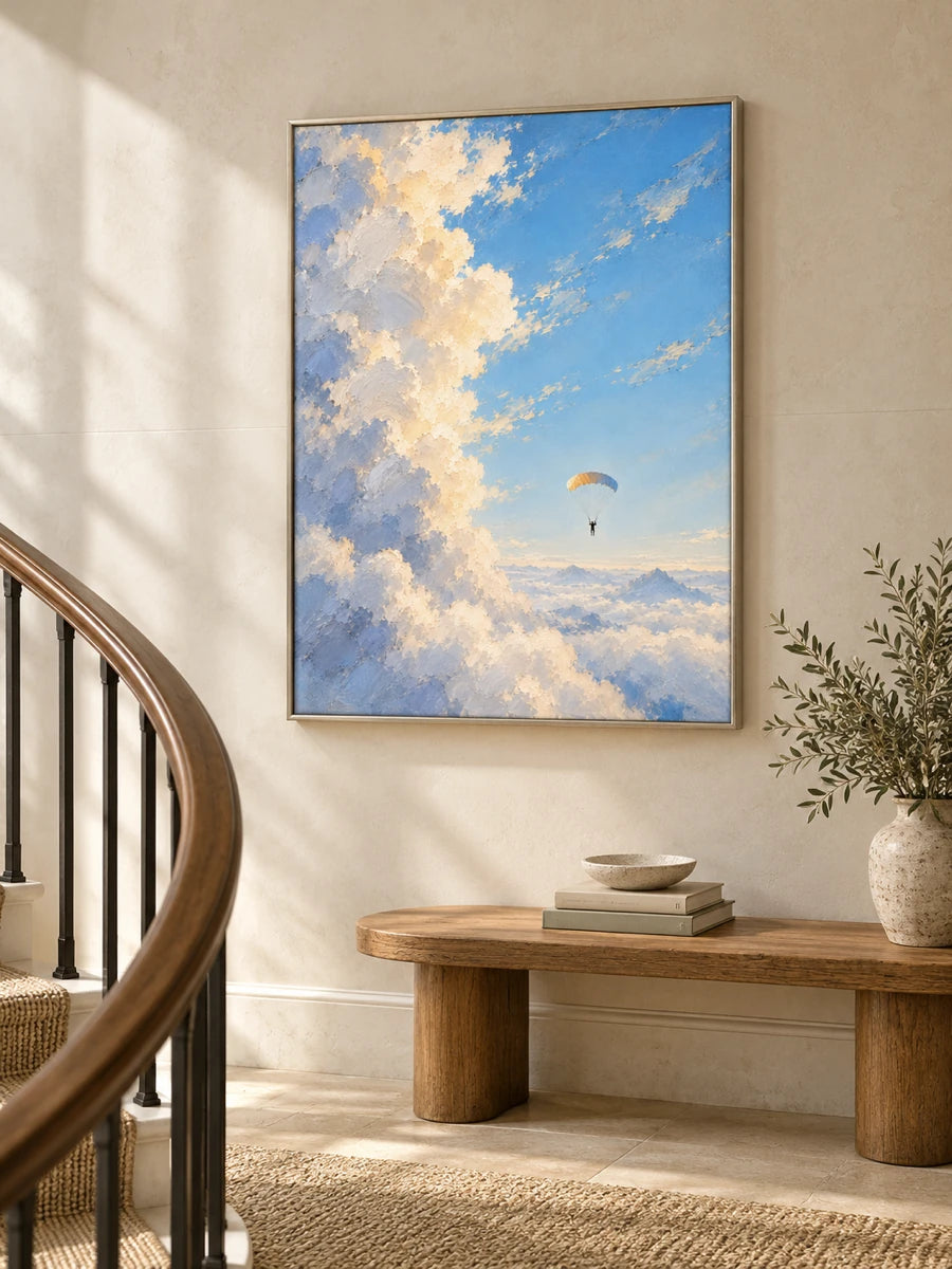 Hand-Painted Parachute Canvas Art Impressionist Sky Painting