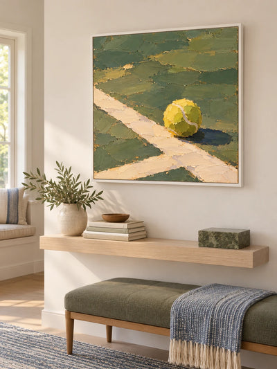 Tennis Ball On Clay Court Impressionist Canvas Painting Hand-Painted Wall Art Green Yellow