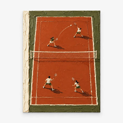 Badminton Match On Clay Court Hand-Painted Canvas Art With Impasto Texture