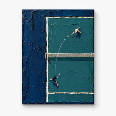 Badminton Impasto Canvas Painting With Blue Green Textured Motion For Sports Lovers